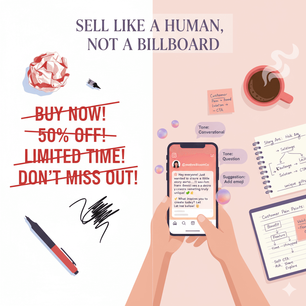 Writing Instagram Captions That Sell Without Sounding Salesy (AI Copywriting Guide for Small Businesses)